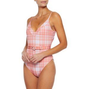 NICHOLAS Plaid Belted One Piece in Coral